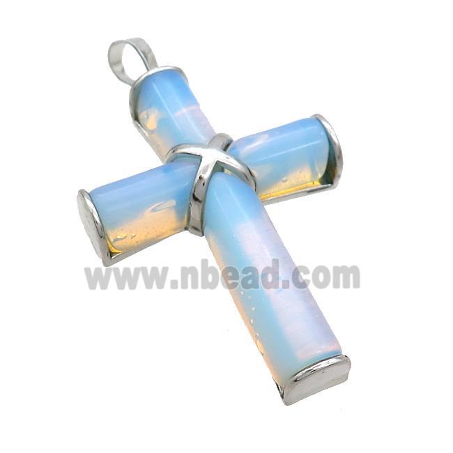 White Opalite Cross Pendant Platinum Plated