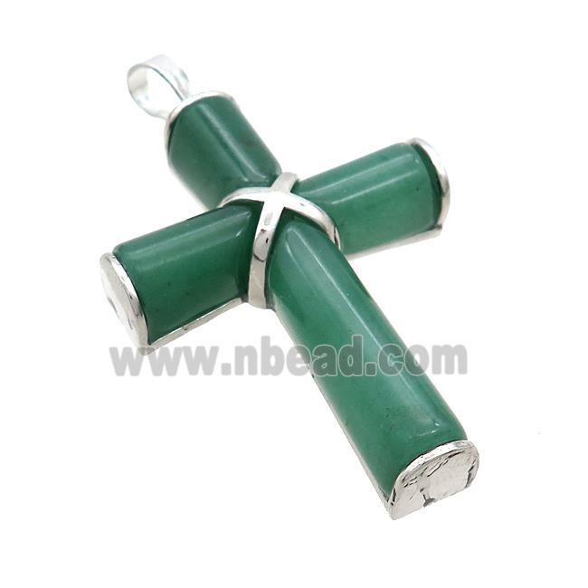 Natural Green Aventurine Cross Pendant Platinum Plated