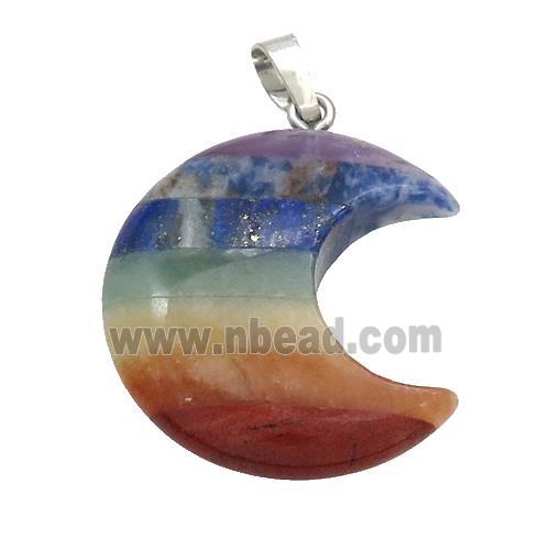 Gemstone Chakra Moon Pendant Yoga Multicolor