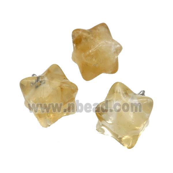 Natural Yellow Citrine Merkaba Star Cube Pendant