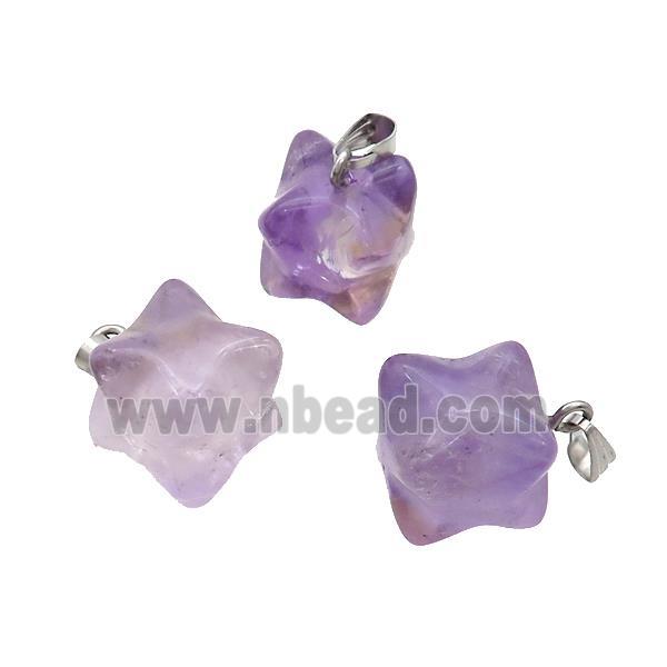 Natural Purple Amethyst Merkaba Star Cube Pendant