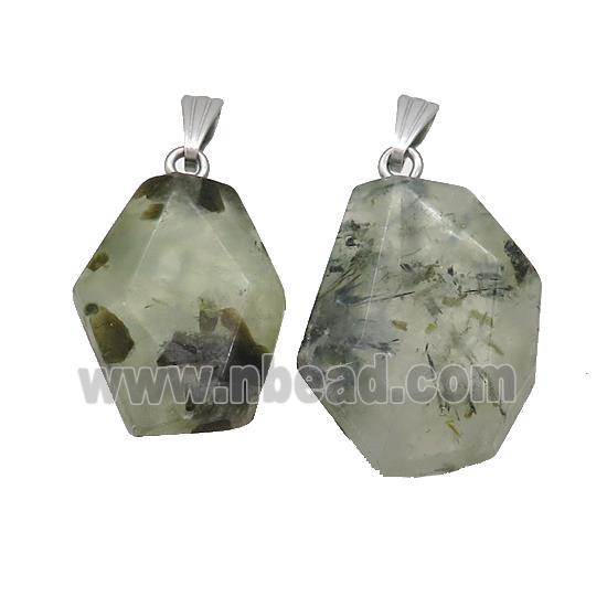 Natural Green Prehnite Slice Pendant Freeform