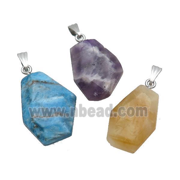 Natural Gemstone Slice Pendant Flat Slab Freeform Mixed