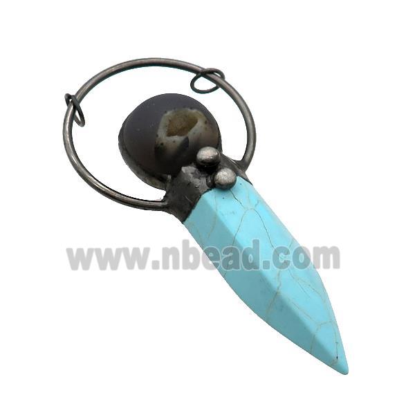 Bue Turquise Bullet Pendant Dye Antique Red 2loops