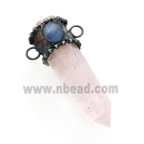 Natural Pink Rose Quartz Bullet Pendant Keynite 2loops