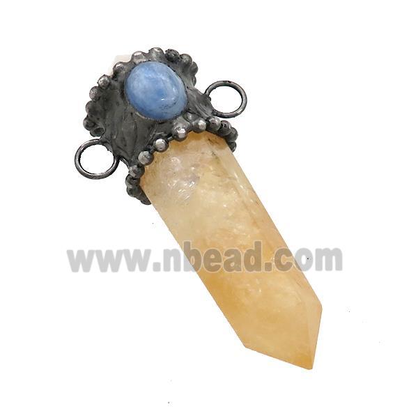 Natural Yellow Citrine Bullet Pendant Kyanite 2loops