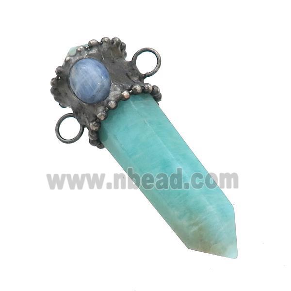 Natural Green Amazonite Bullet Pendant Kyanite 2loops