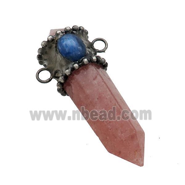 Natural Pink Strawberry Quartz Bullet Pendant Kyanite 2loops