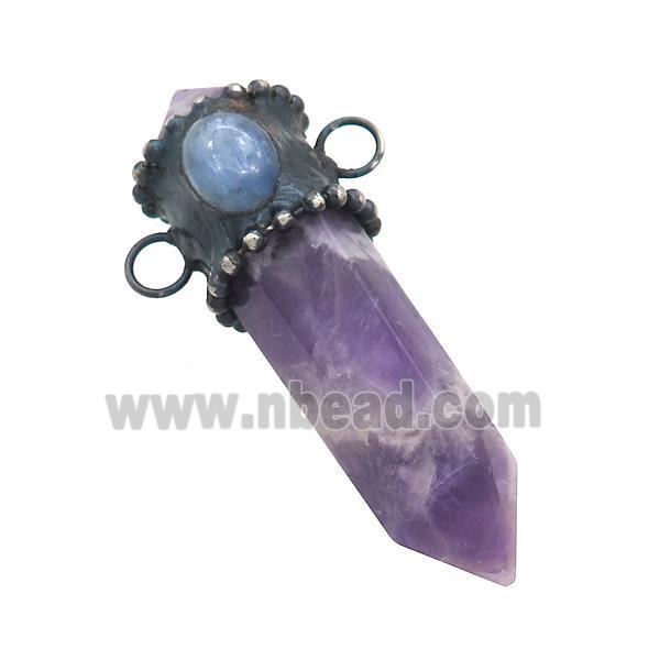 Natural Purple Amethyst Bullet Pendant Kyanite 2loops