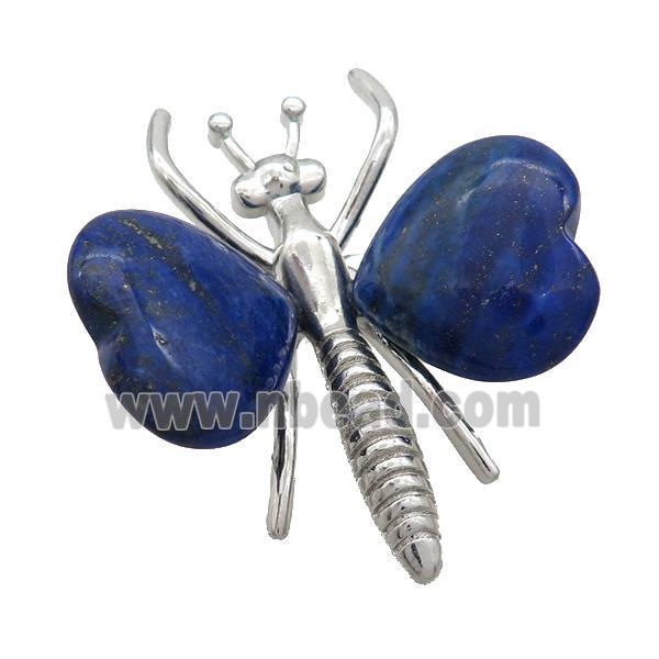 Blue Lapis Lazuli Pave Butterfly Pendant Alloy Platinum Plated