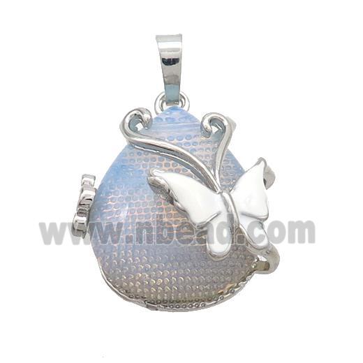 White Opalite Teardrop Pendant Alloy Platinum Plated