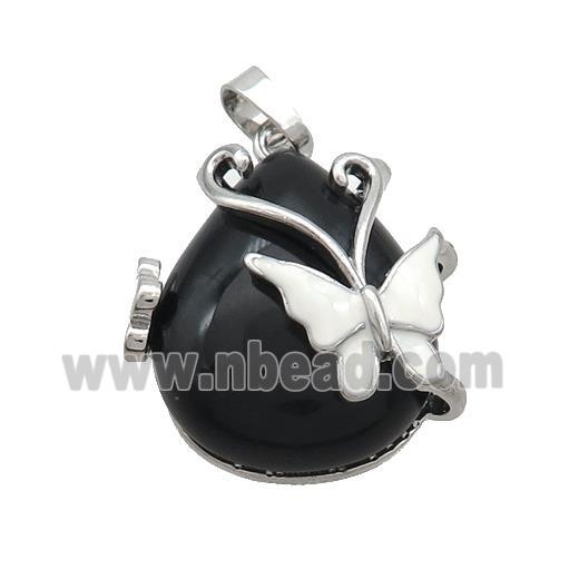 Black Onyx Agate Teardrop Pendant Alloy Platinum Plated