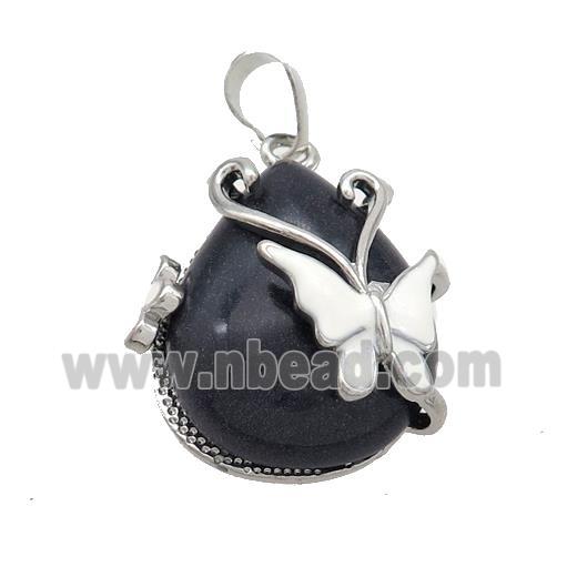 Blue Sandstone Teardrop Pendant Alloy Platinum Plated