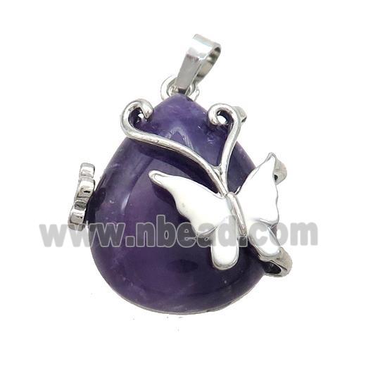 Purple Amethyst Teardrop Pendant Alloy Platinum Plated