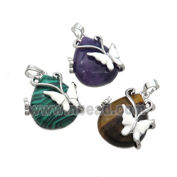 Mix Gemstone Teardrop Pendant Alloy Platinum Plated