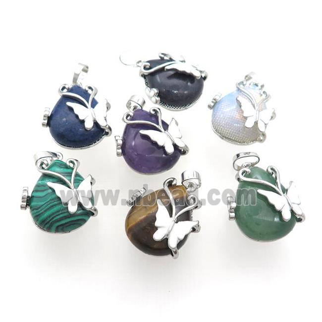 Mix Gemstone Teardrop Pendant Alloy Platinum Plated