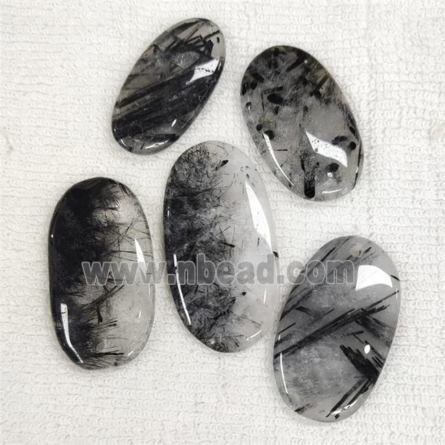 Natural Black Rutilated Quartz Pendant Oval