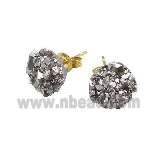 Silver Druzy Quartz Stud Earrings Gold Plated