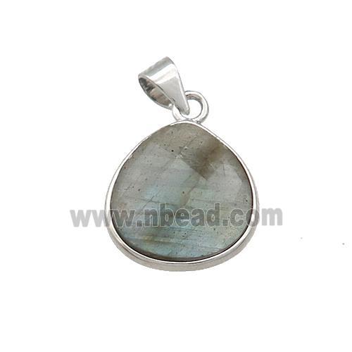 Natural Labradorite Teardrop Pendant Platinum Plated