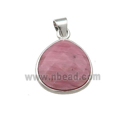 Pink Wood Lace Jasper Teardrop Pendant Platinum Plated