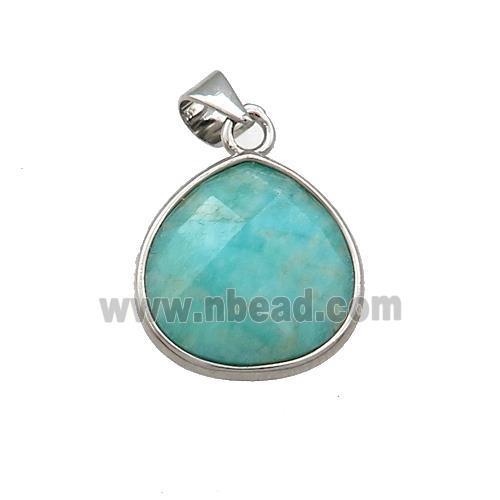 Natural Green Amazonite Teardrop Pendant Platinum Plated