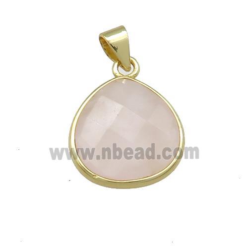 Natural Pink Rose Quartz Teardrop Pendant Gold Plated