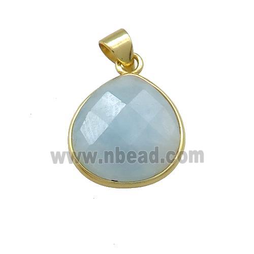 Natural Blue Aquamarine Teardrop Pendant Gold Plated