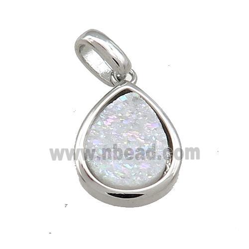 White AB-Color Quartz Druzy Teardrop Pendant