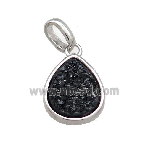 Black Quartz Druzy Teardrop Pendant