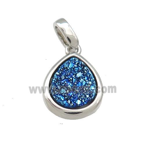 Blue Quartz Druzy Teardrop Pendant