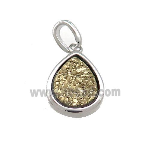 Gold Quartz Druzy Teardrop Pendant