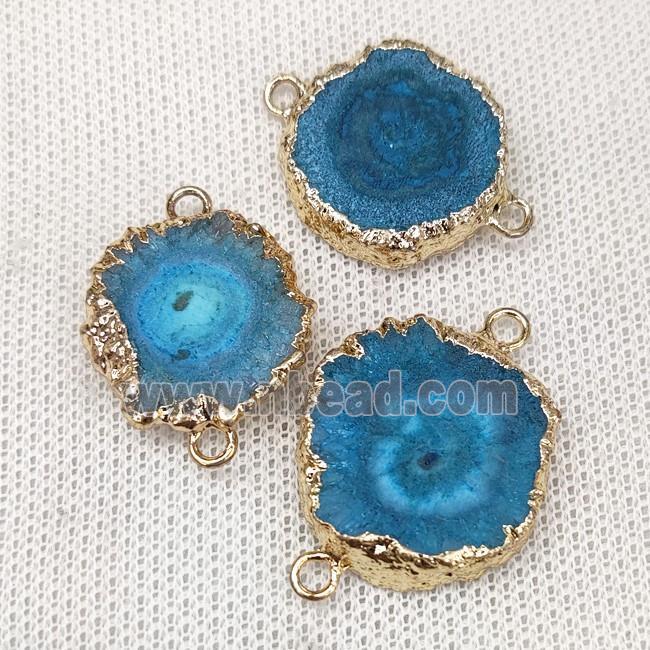 Solar Quartz Slice Connector Teal Dye Gold Plated