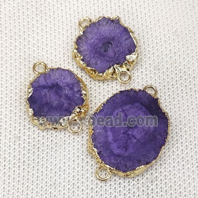 Solar Quartz Slice Connector Purple Dye Gold Plated