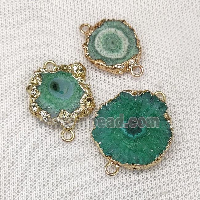 Solar Quartz Slice Connector Green Dye Gold Plated