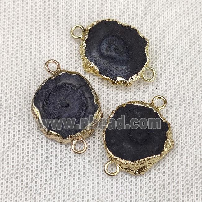 Solar Quartz Slice Connector Black Dye Gold Plated