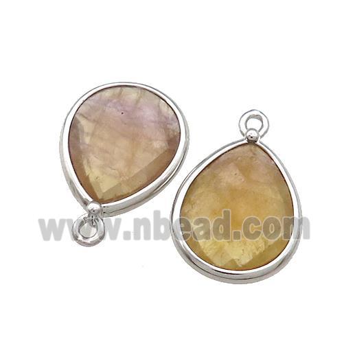 Natural Yellow Fluorite Teardrop Pendant Platinum Plated