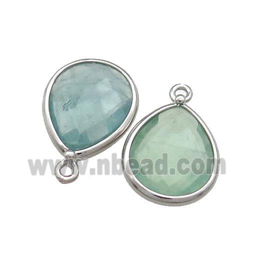 Natural Green Fluorite Teardrop Pendant Platinum Plated