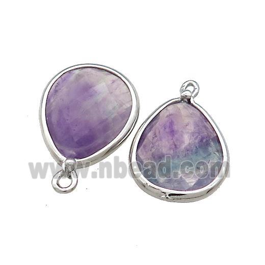 Natural Purple Fluorite Teardrop Pendant Platinum Plated