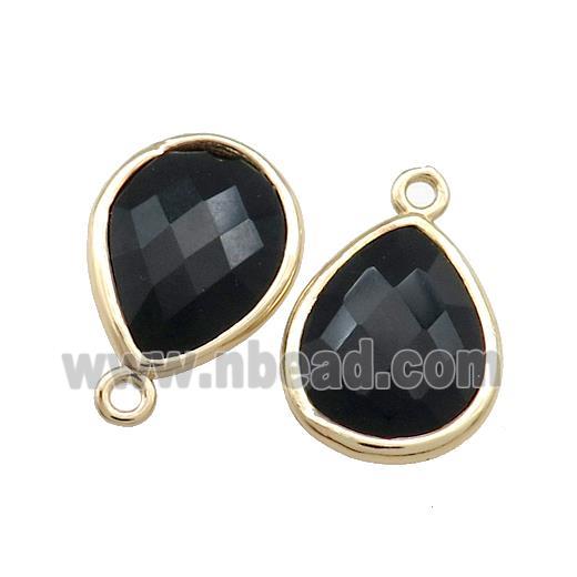 Black Onyx Agate Teardrop Pendant Gold Plated