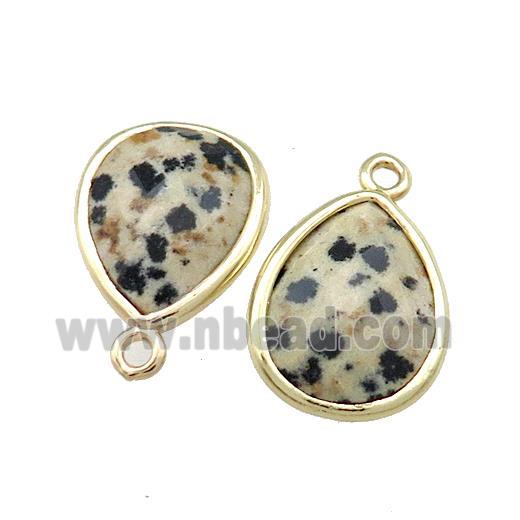 Natural Black Dalmatian Jasper Teardrop Pendant Gold Plated