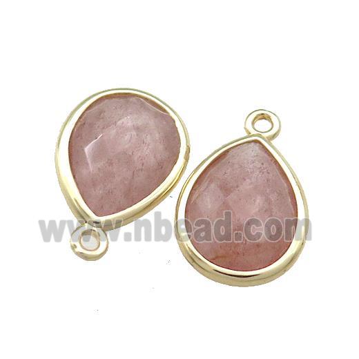 Natural Strawberry Quartz Teardrop Pendant Pink Gold Plated