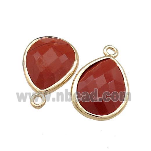 Natural Red Jasper Teardrop Pendant Gold Plated