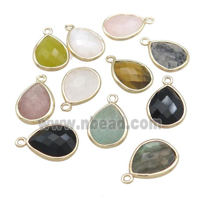 Mix Gemstone Teardrop Pendant Gold Plated