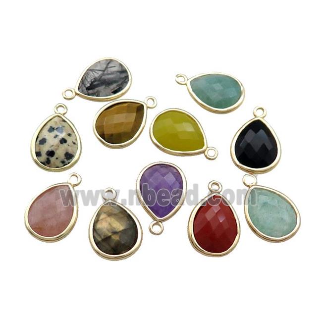 Mix Gemstone Teardrop Pendant Gold Plated