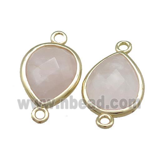 Rose Quartz Teardrop Connector Gold Plated