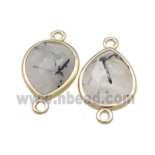 Black Rutilated Quartz Teardrop Connector Gold Plated