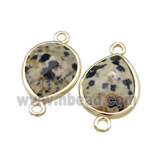 Black Dalmatian Jasper Teardrop Connector Gold Plated