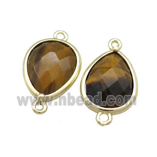 Tiger Eye Stone Teardrop Connector Gold Plated