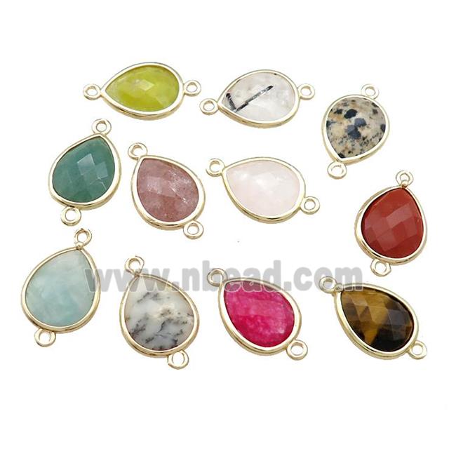 Mixed Gemstone Teardrop Connector Gold Plated