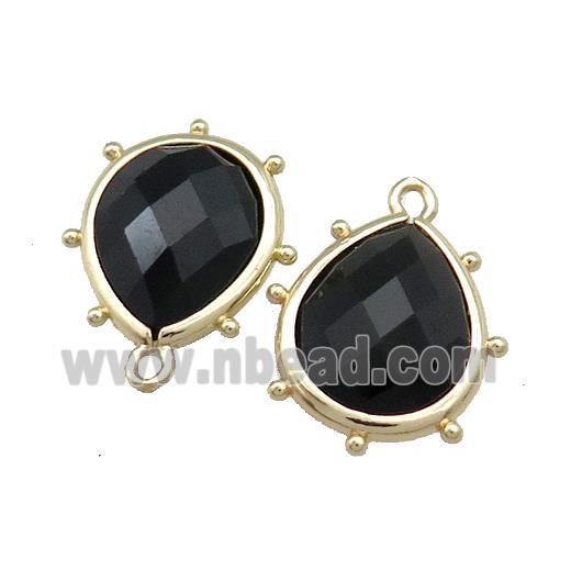 Black Onyx Agate Teardrop Pendant Gold Plated